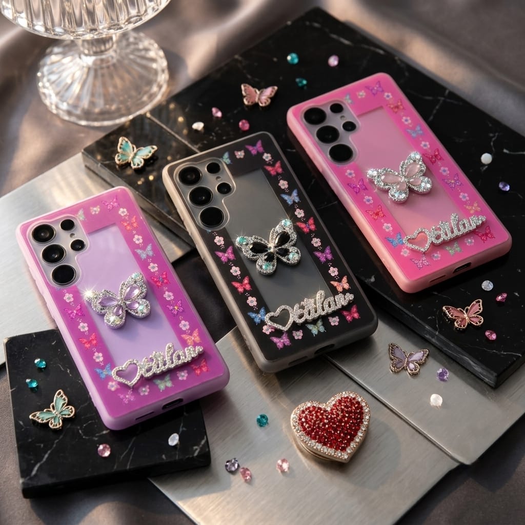 2 in 1 diamond butterfly bling back cover wholesale lot - Coverzie