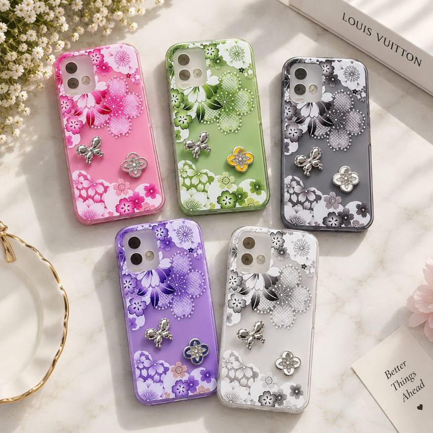 2-in-1 floral butterfly charm mobile cover with decorative flower design