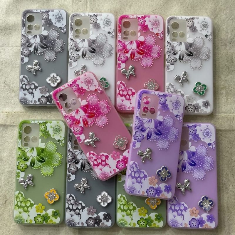 2-in-1 floral butterfly charm mobile cover with decorative flower design