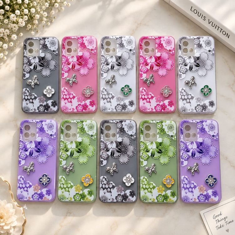 2-in-1 floral butterfly charm mobile cover with decorative flower design