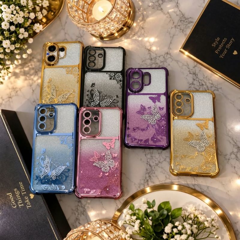 Full Diamond Mobile Cover with Butterfly Rhinestone Design
