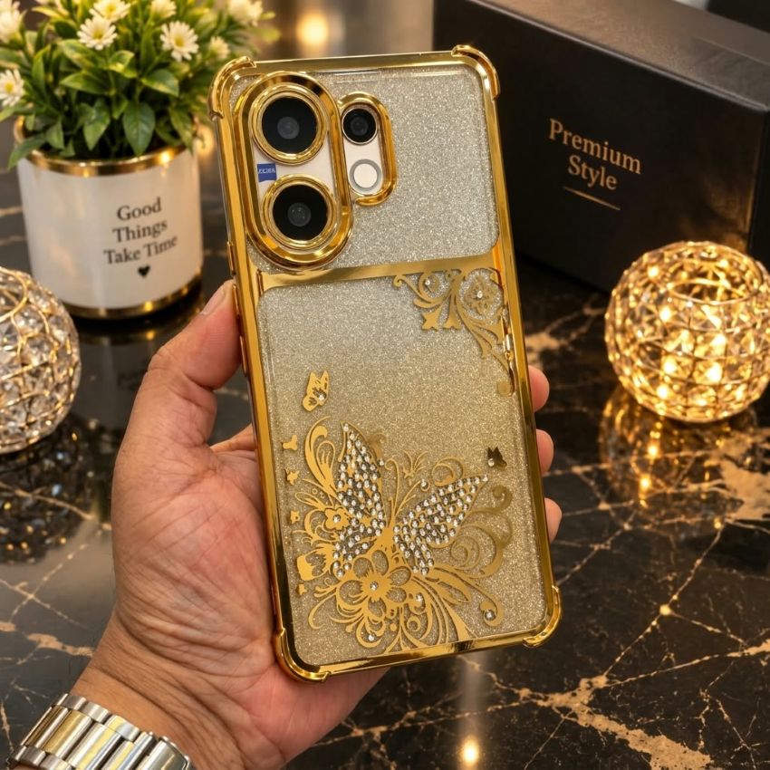 Full Diamond Mobile Cover with Butterfly Rhinestone Design