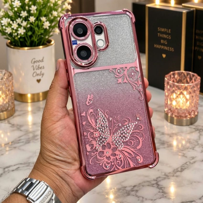 Full Diamond Mobile Cover with Butterfly Rhinestone Design