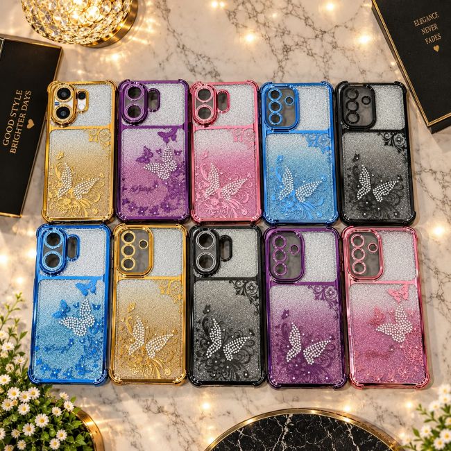 Full Diamond Mobile Cover with Butterfly Rhinestone Design