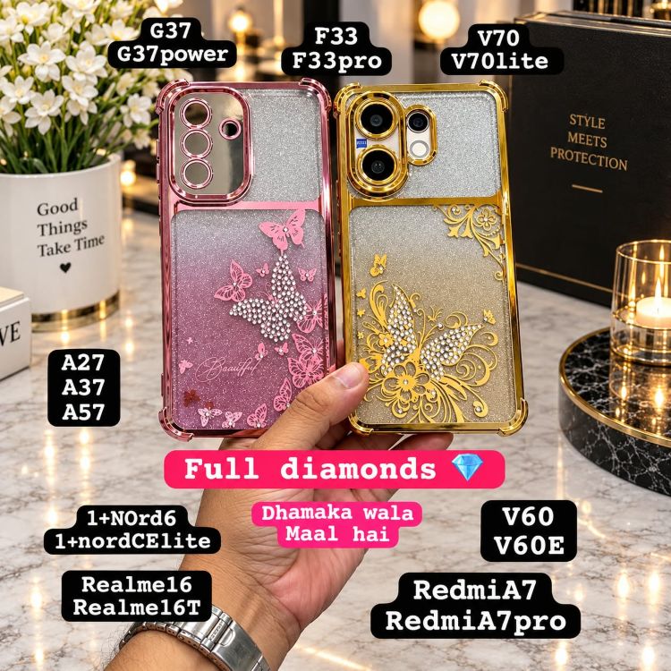 Full Diamond Mobile Cover with Butterfly Rhinestone Design