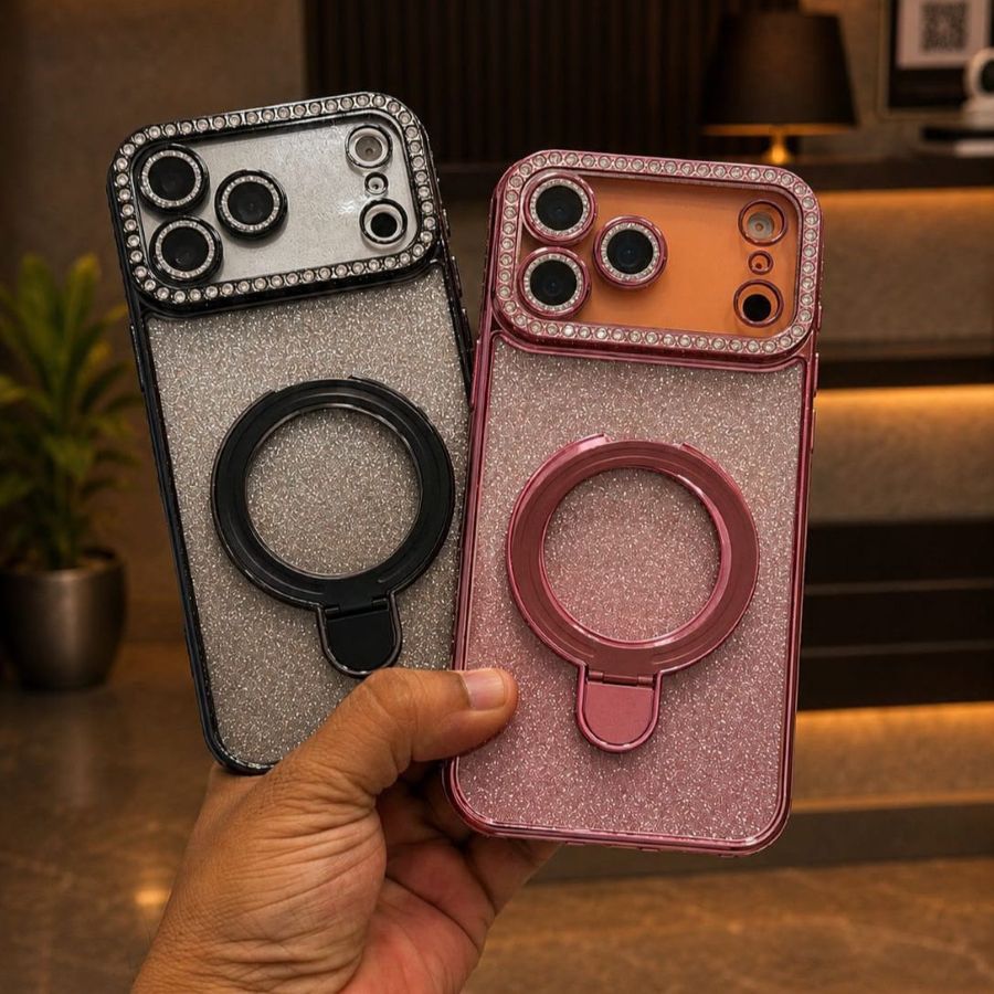 Diamond Glitter MagSafe Mobile Cover with ring holder and camera protection