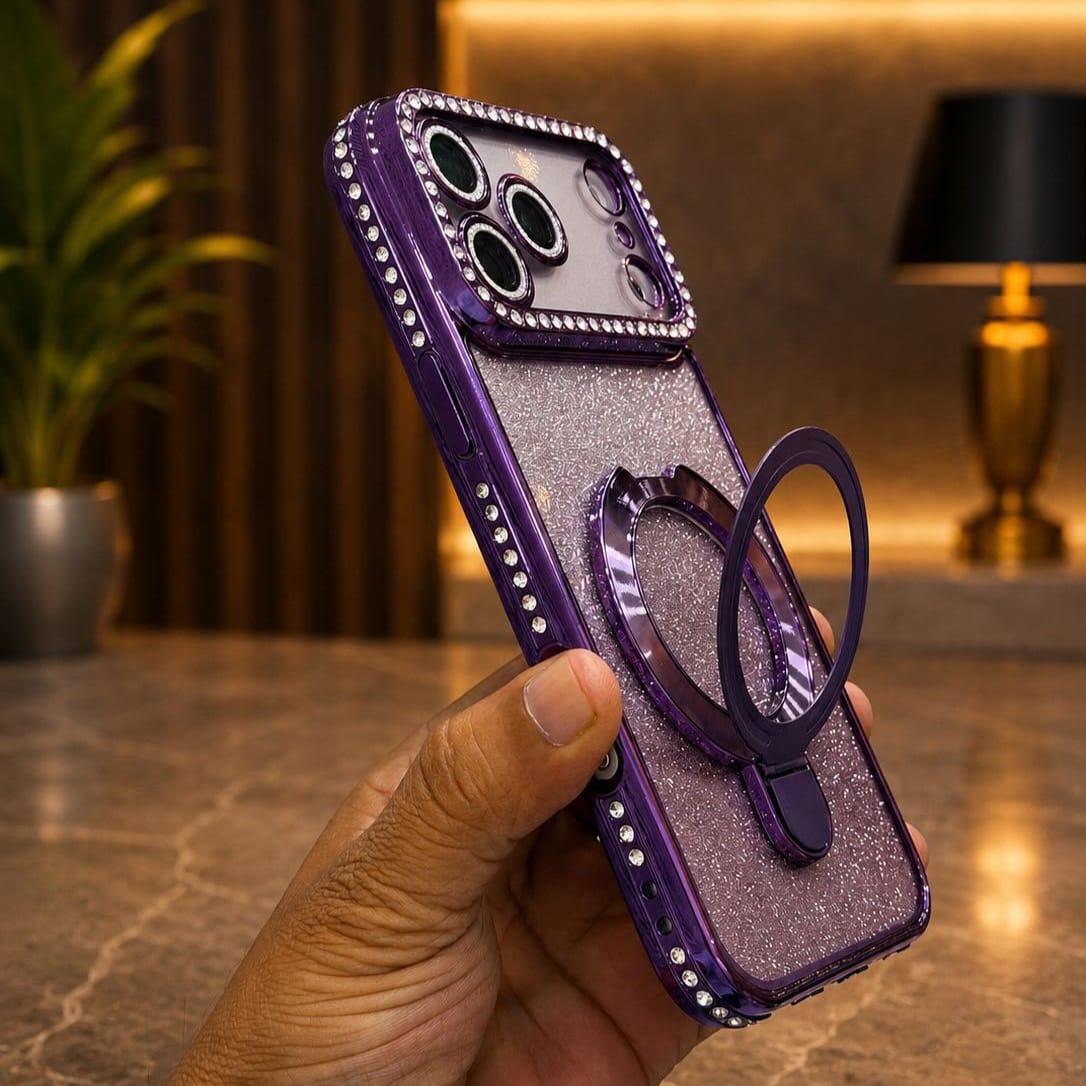 Diamond Glitter MagSafe Mobile Cover with ring holder and camera protection