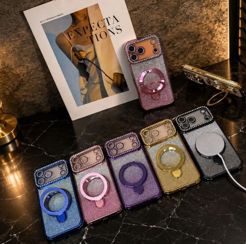 Diamond Glitter MagSafe Mobile Cover with ring holder and camera protection