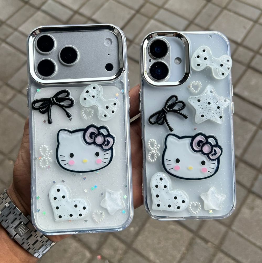 "Hello Kitty phone case wholesale lot with 3D bow charm and glitter back"