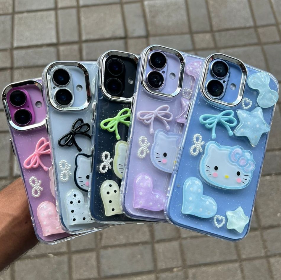 "Hello Kitty phone case wholesale lot with 3D bow charm and glitter back"