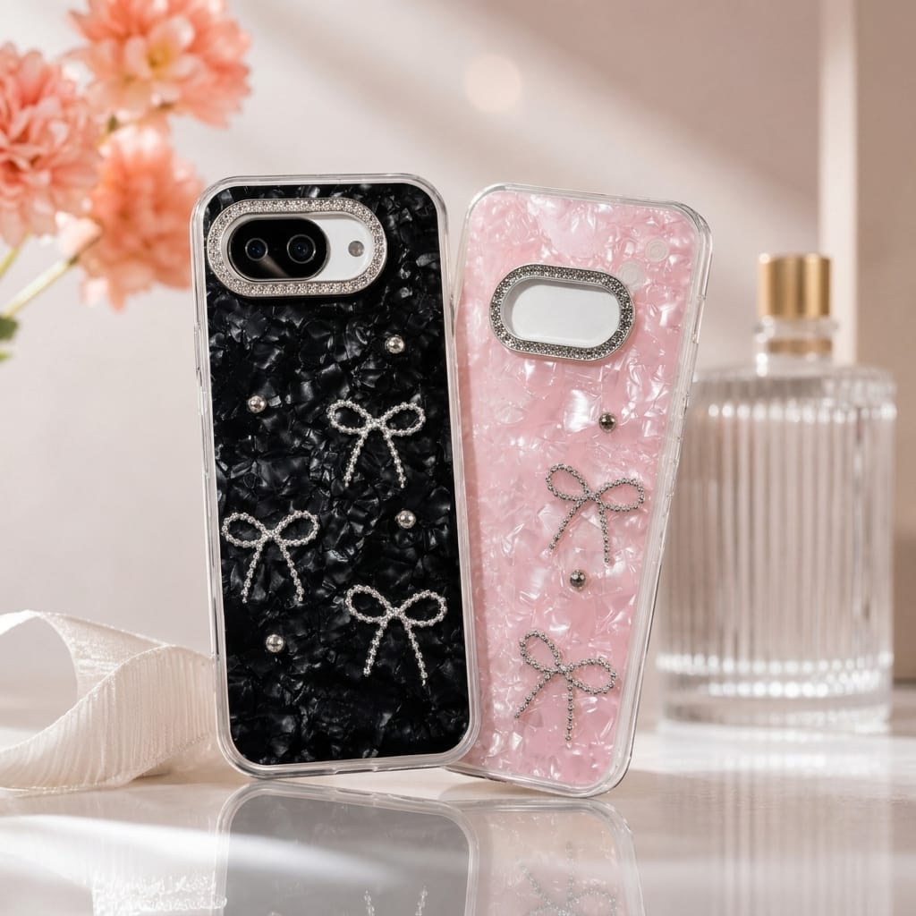 "Bling camera ring marble shine mobile cover with bow charm – wholesale lot"