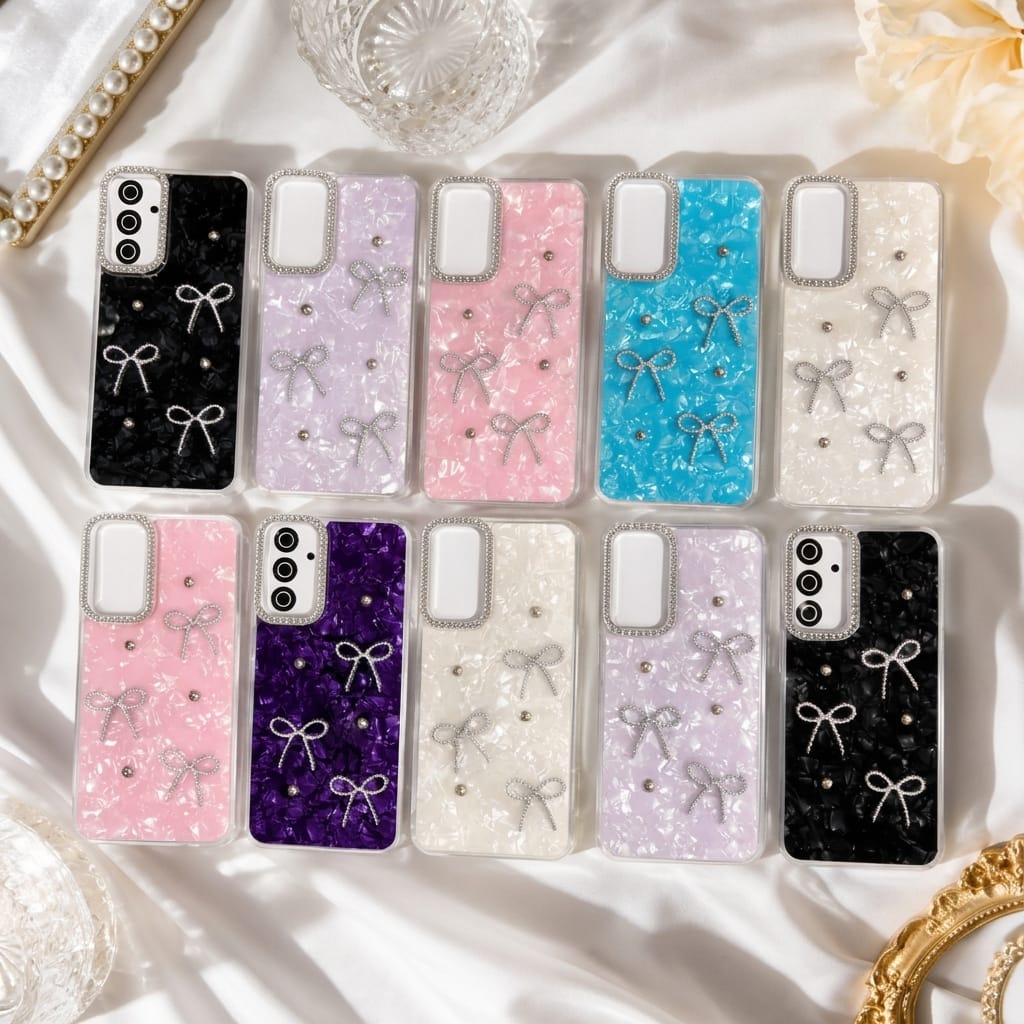 "Bling camera ring marble shine mobile cover with bow charm – wholesale lot"