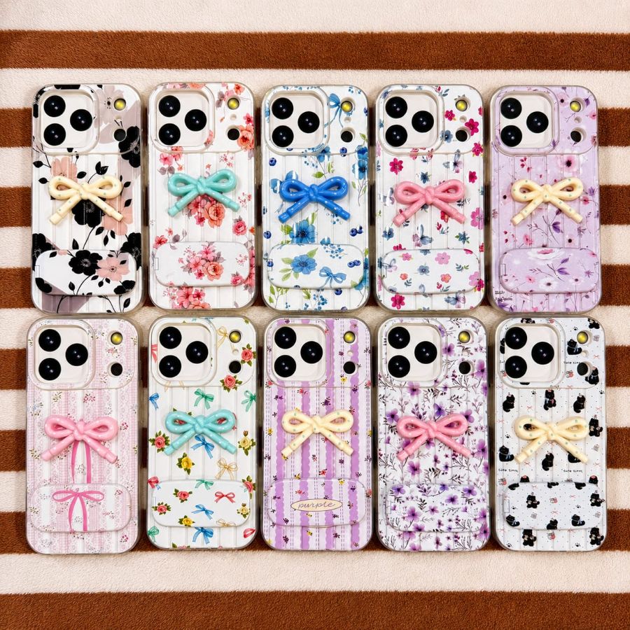 Premium Floral Bow Mirror Stand Mobile Cover for iPhone