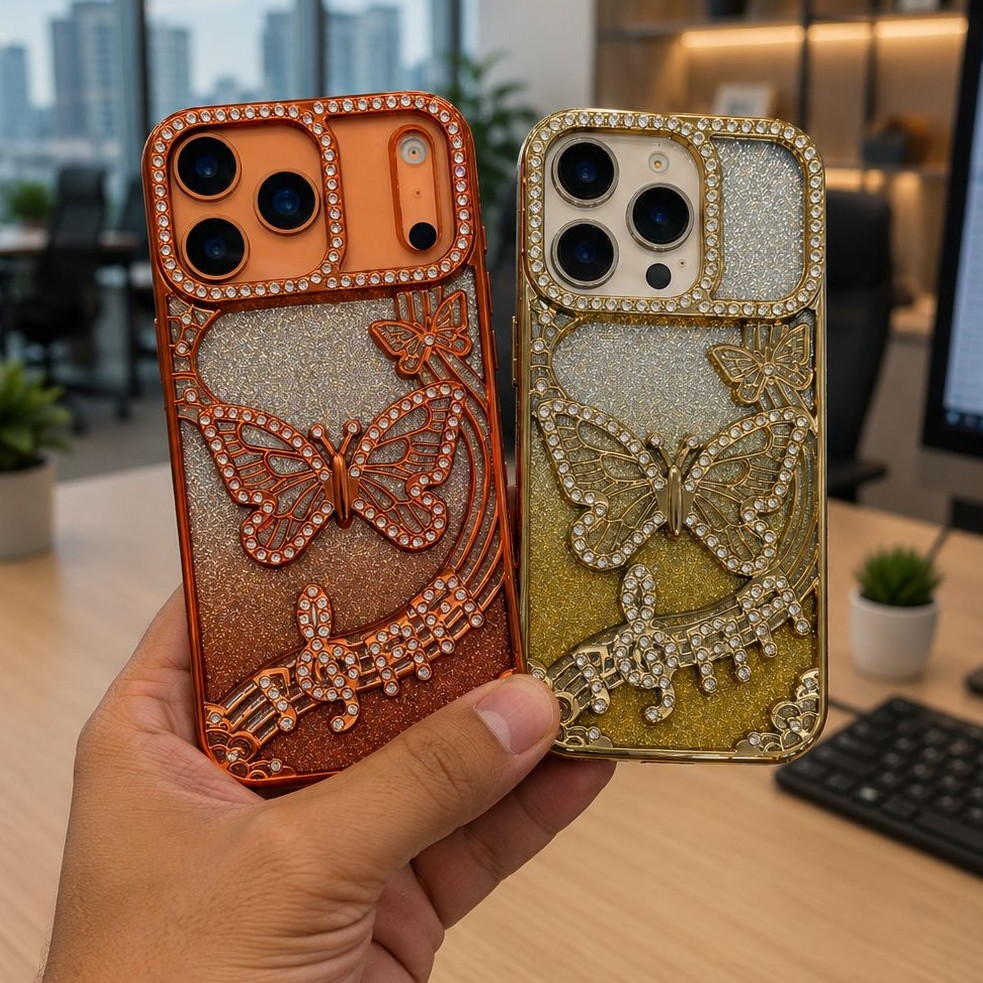 Luxury Butterfly Diamond Mobile Cover with Glitter Rhinestone Design for iPhone