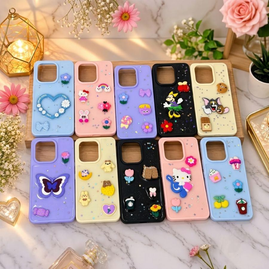 Cute 3D mobile covers wholesale with raised cartoon decorations