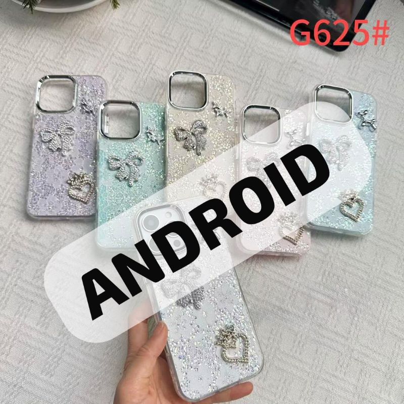 Glitter Bow Heart Diamond Mobile Cover with Rhinestone Design
